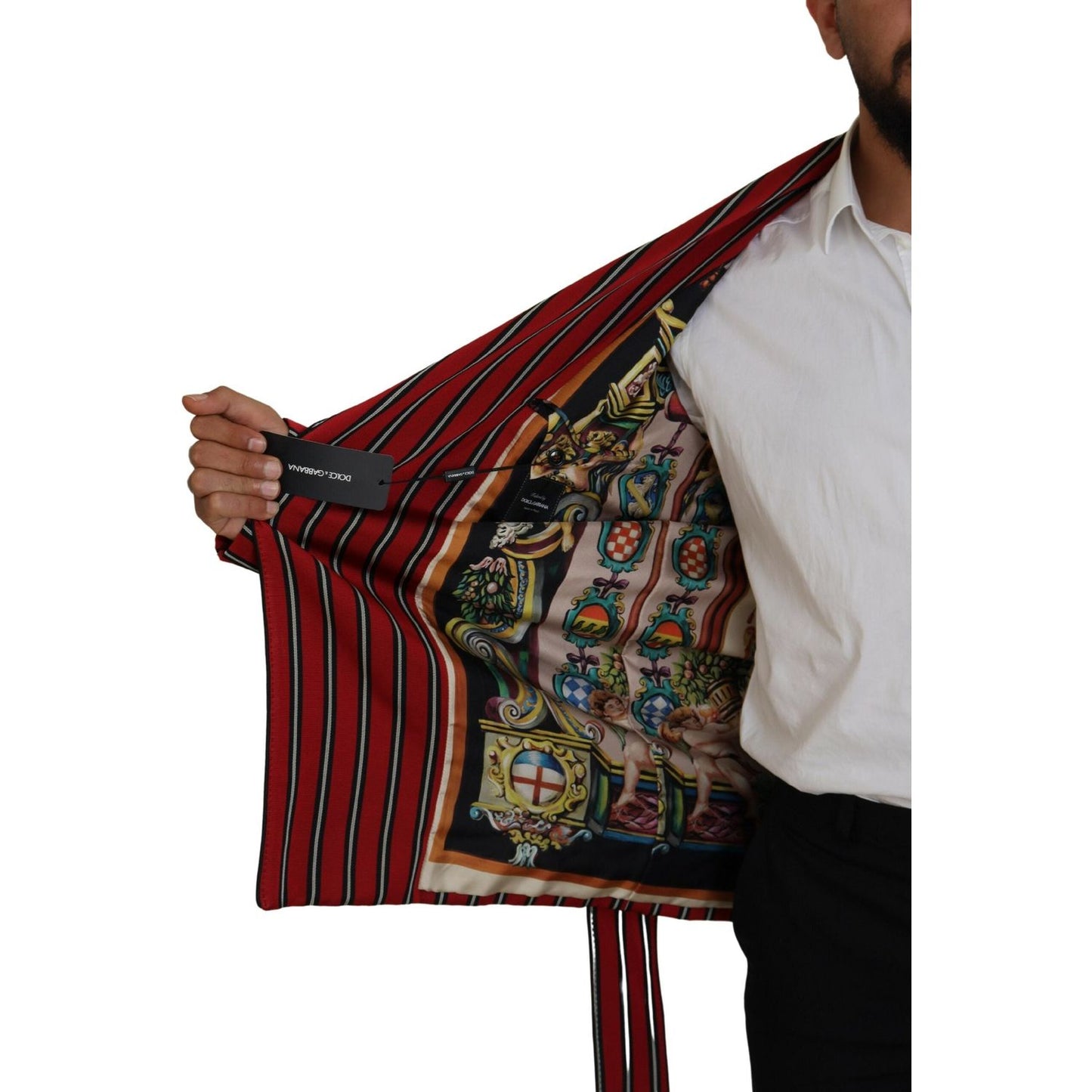 Dolce & Gabbana Red Striped Martini Printed Lining Robe