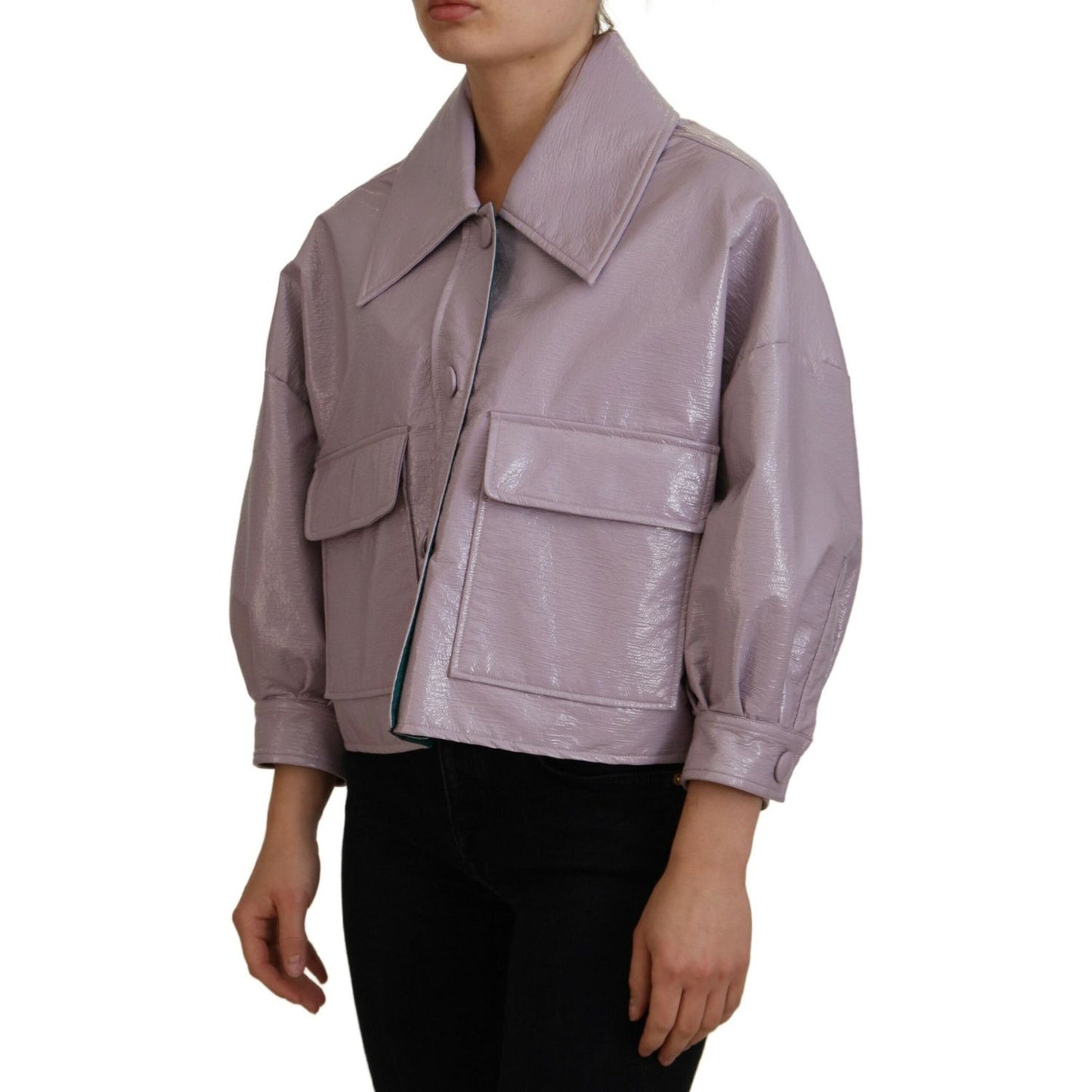 Dolce & Gabbana Purple Cotton Button Down Cropped Jacket