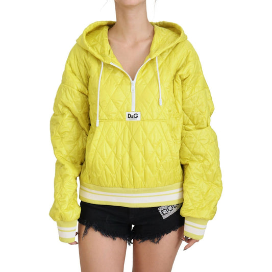 Dolce & Gabbana Yellow Nylon Quilted Hooded Pullover Jacket