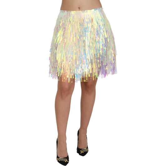 Dolce & Gabbana Multicolor Iridescent Fringed Tulle Skirt