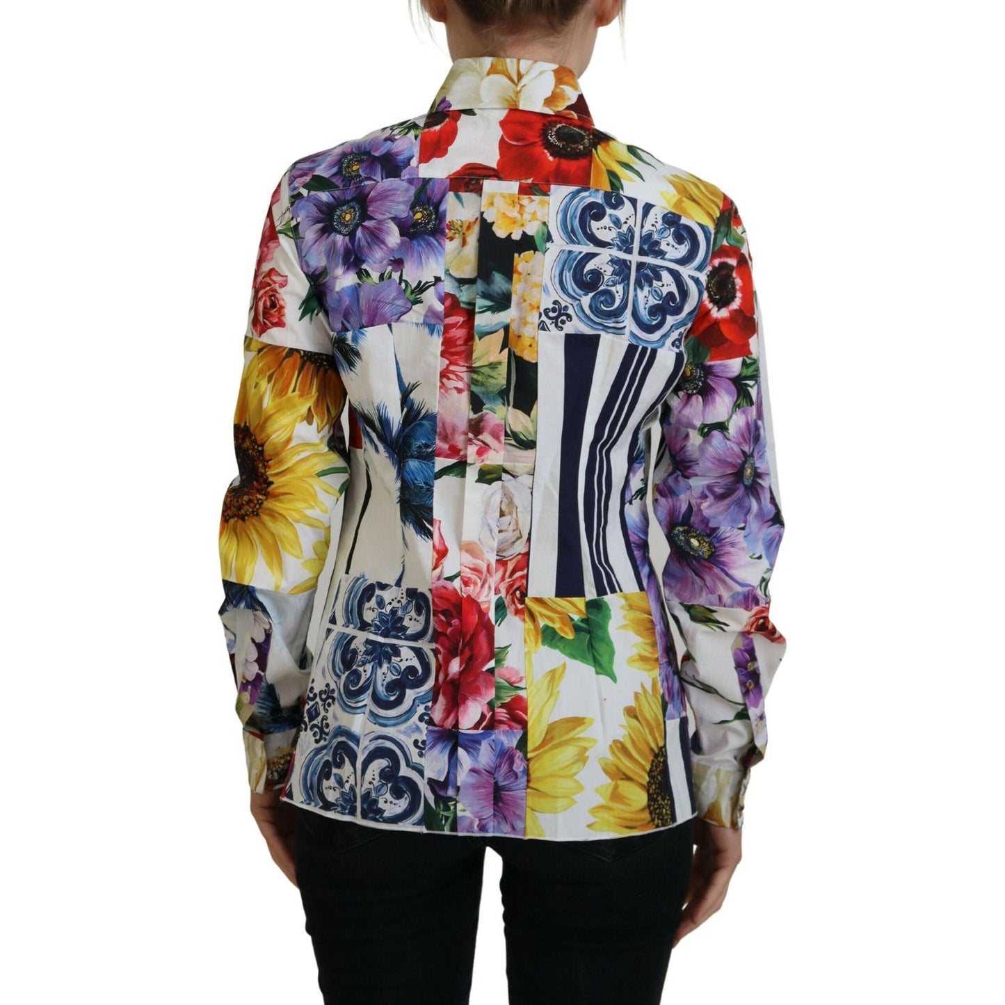 Dolce & Gabbana Multicolor Floral Cotton Collared Blouse Top