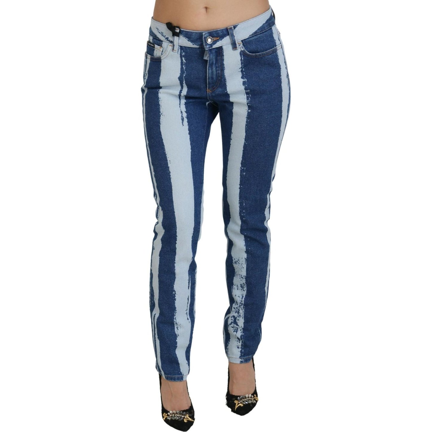 Dolce & Gabbana Cobalt Blue Stripes Skinny Denim Cotton Jeans