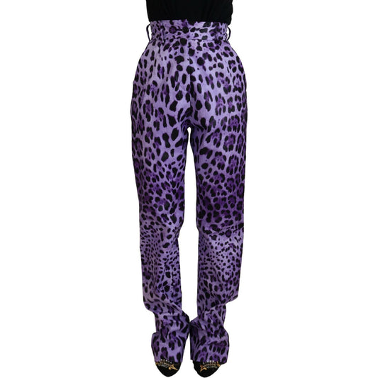 Dolce & Gabbana Purple Leopard Print High Waist Pants