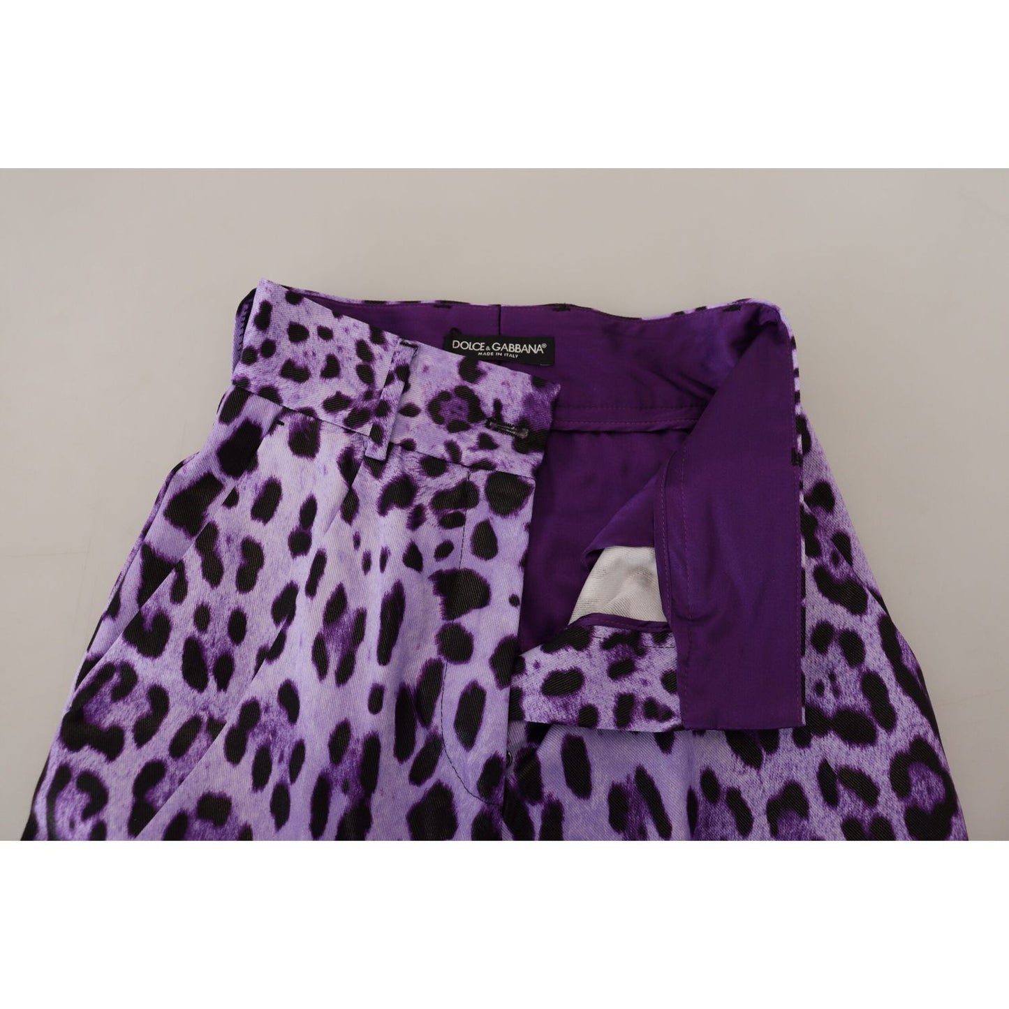 Dolce & Gabbana Purple Leopard Print High Waist Pants