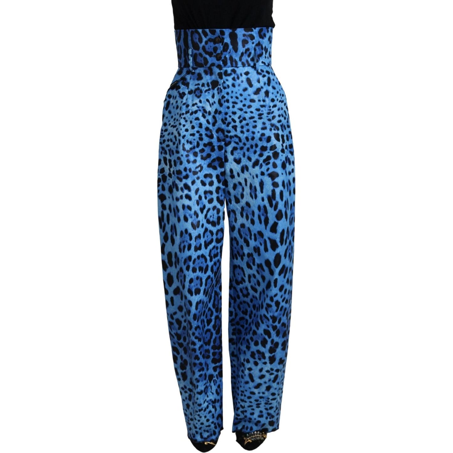 Dolce & Gabbana Blue Leopard Print High Waist Pants