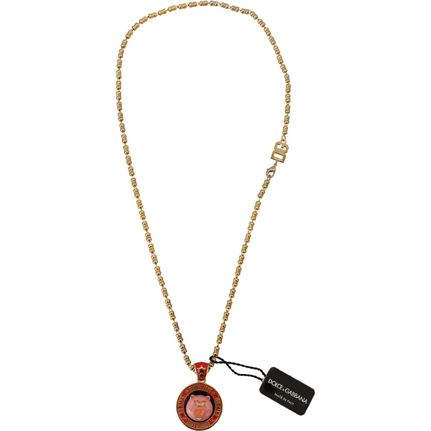 Dolce & Gabbana Gold Brass Chain SUPER PIG Pendant Logo Necklace Necklace