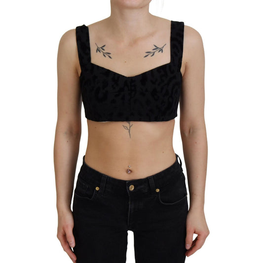 Dolce & Gabbana Black Leopard Cropped Bustier Corset Bra Top