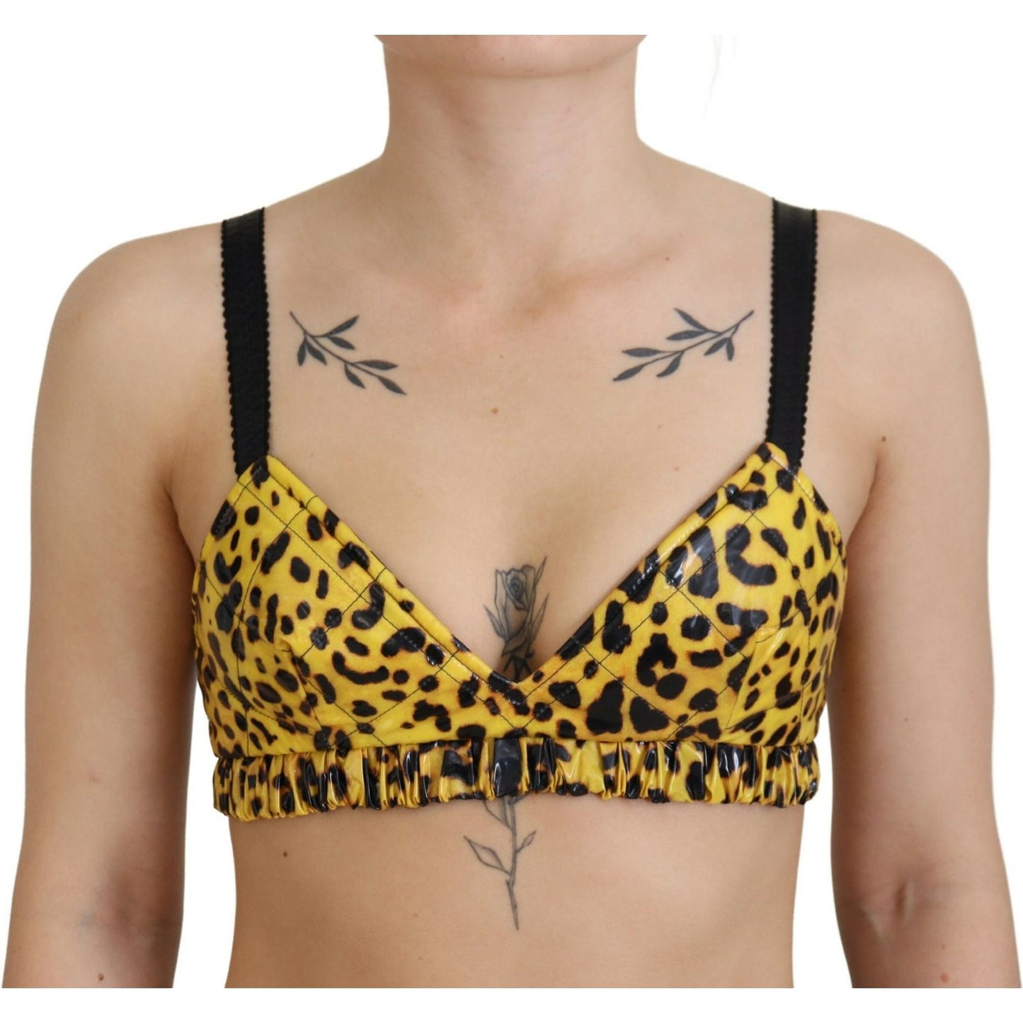 Dolce & Gabbana Yellow Leopard Cropped Bustier Corset Bra Top