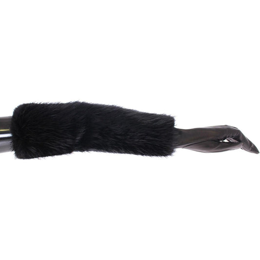 Dolce & Gabbana Black Beaver Fur Lambskin Leather Elbow Gloves