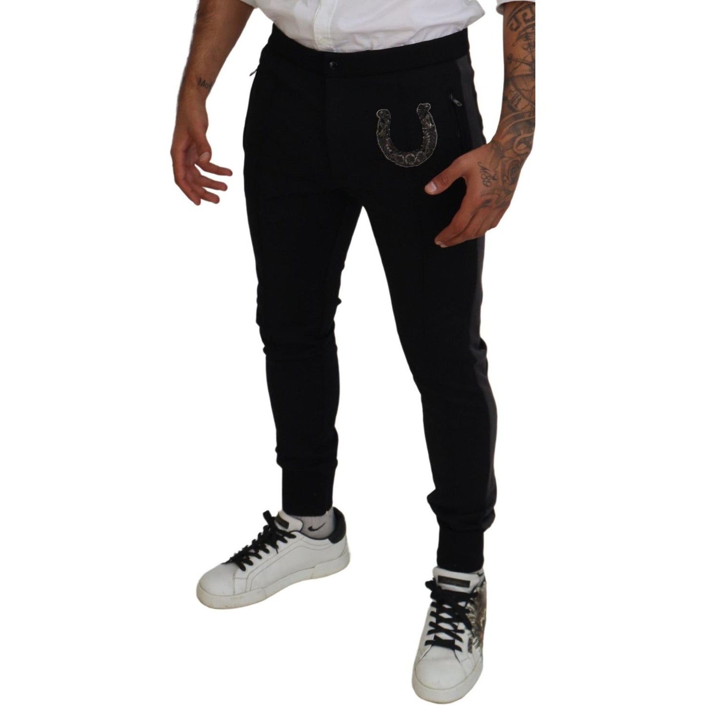 Dolce & Gabbana Black Wool Horseshoe Jogger Pants