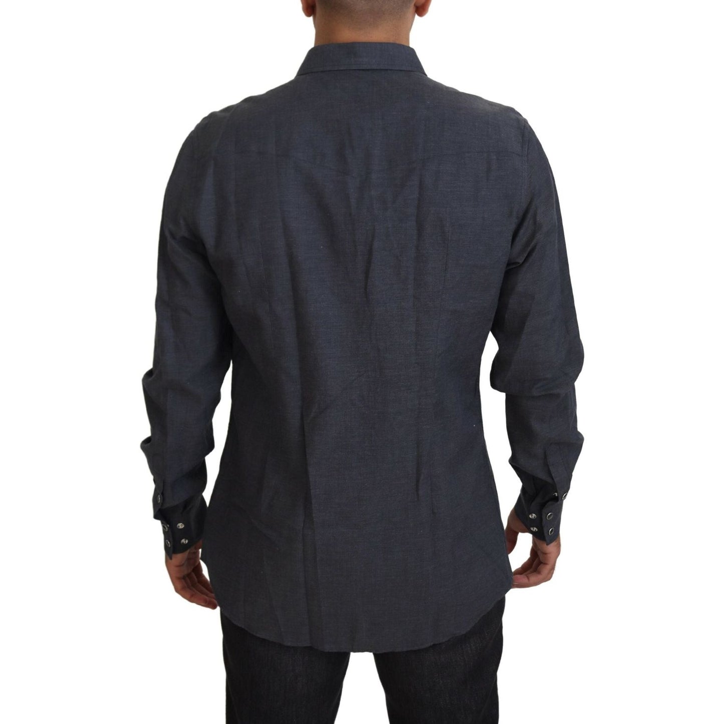 Dolce & Gabbana Blue Cotton Denim Crystal Bee Shirt TSH83866- 37