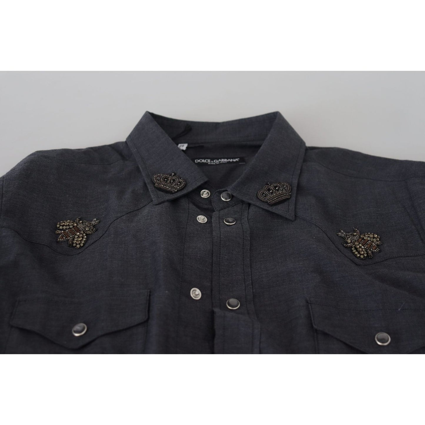 Dolce & Gabbana Blue Cotton Denim Crystal Bee Shirt TSH83866- 37