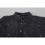 Dolce & Gabbana Blue Cotton Denim Crystal Bee Shirt TSH83866- 37