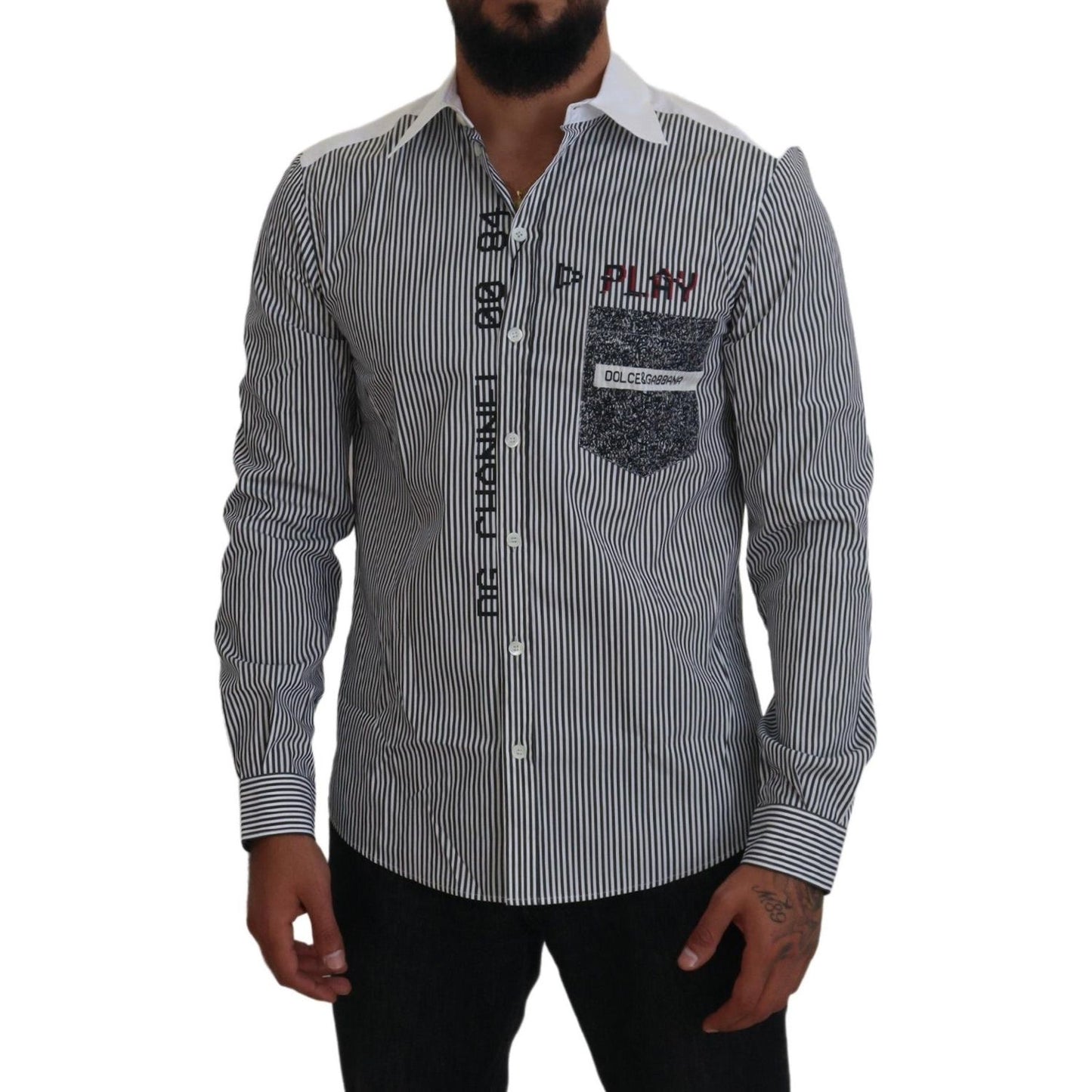 Dolce & Gabbana Gray White Striped Slim Fit Shirt