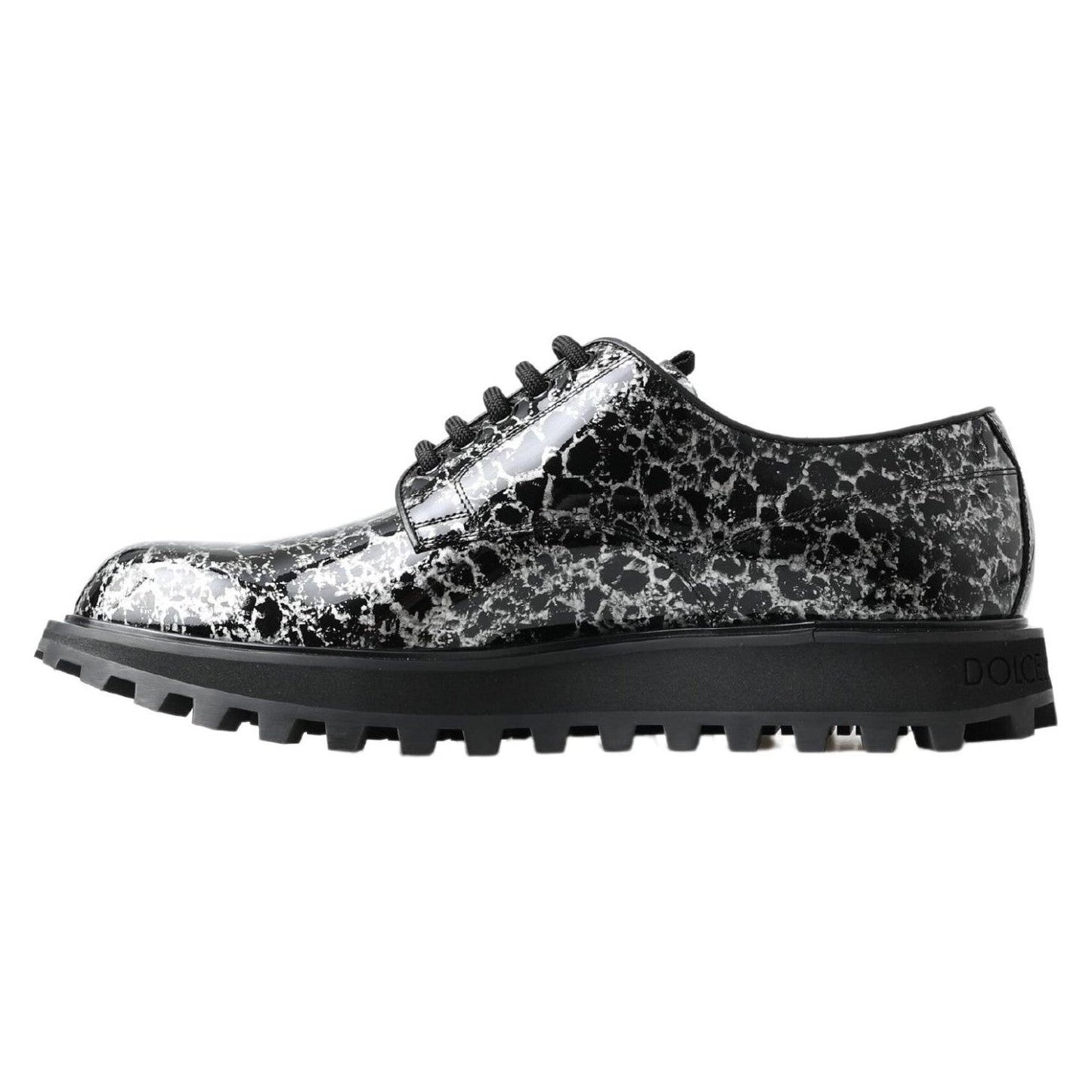 Dolce & Gabbana Black White Derby Patent Leather Shoes