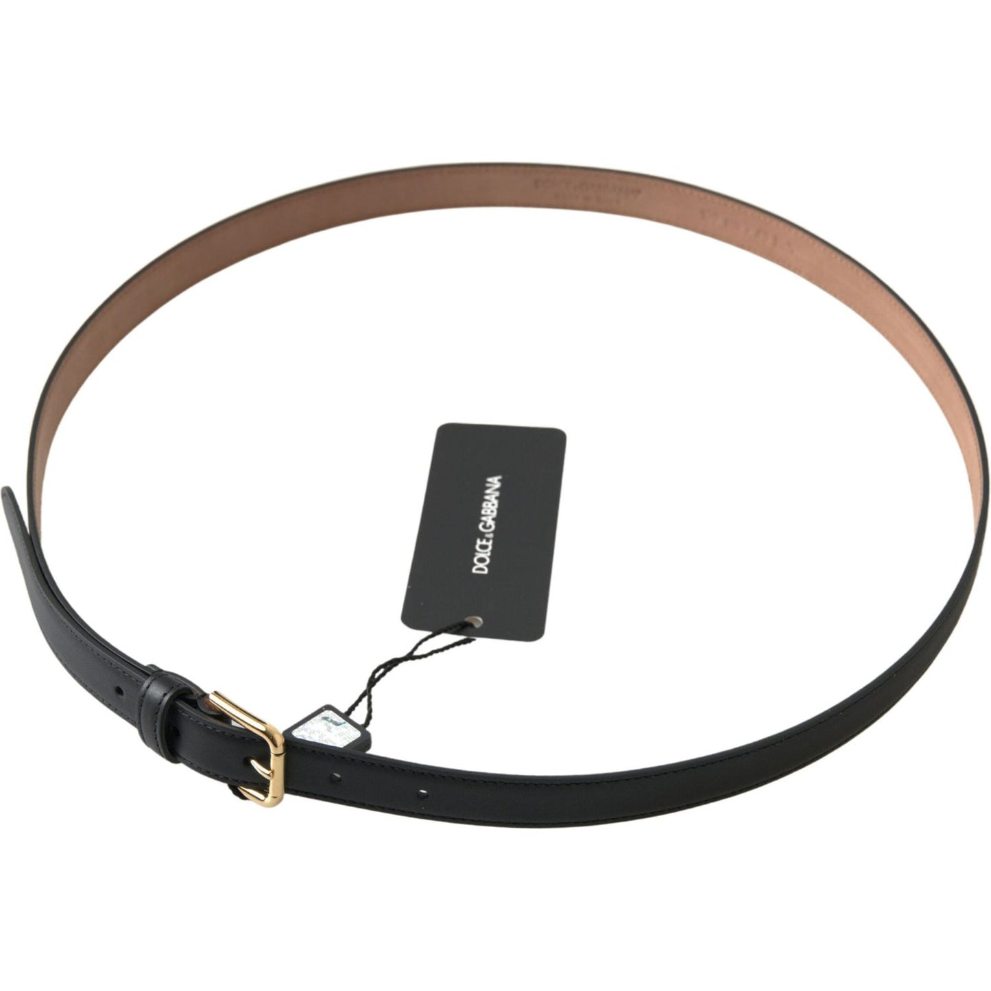 Dolce & Gabbana Black Leather Gold Tone Metal Buckle Belt