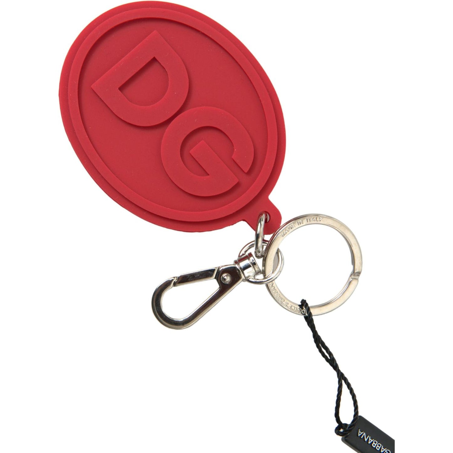 Dolce & Gabbana Red Rubber DG Logo Silver Brass Metal Keyring Keychain