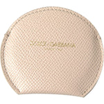 Dolce & Gabbana Beige Calfskin Leather Round Logo Hand Mirror Holder SMY101207