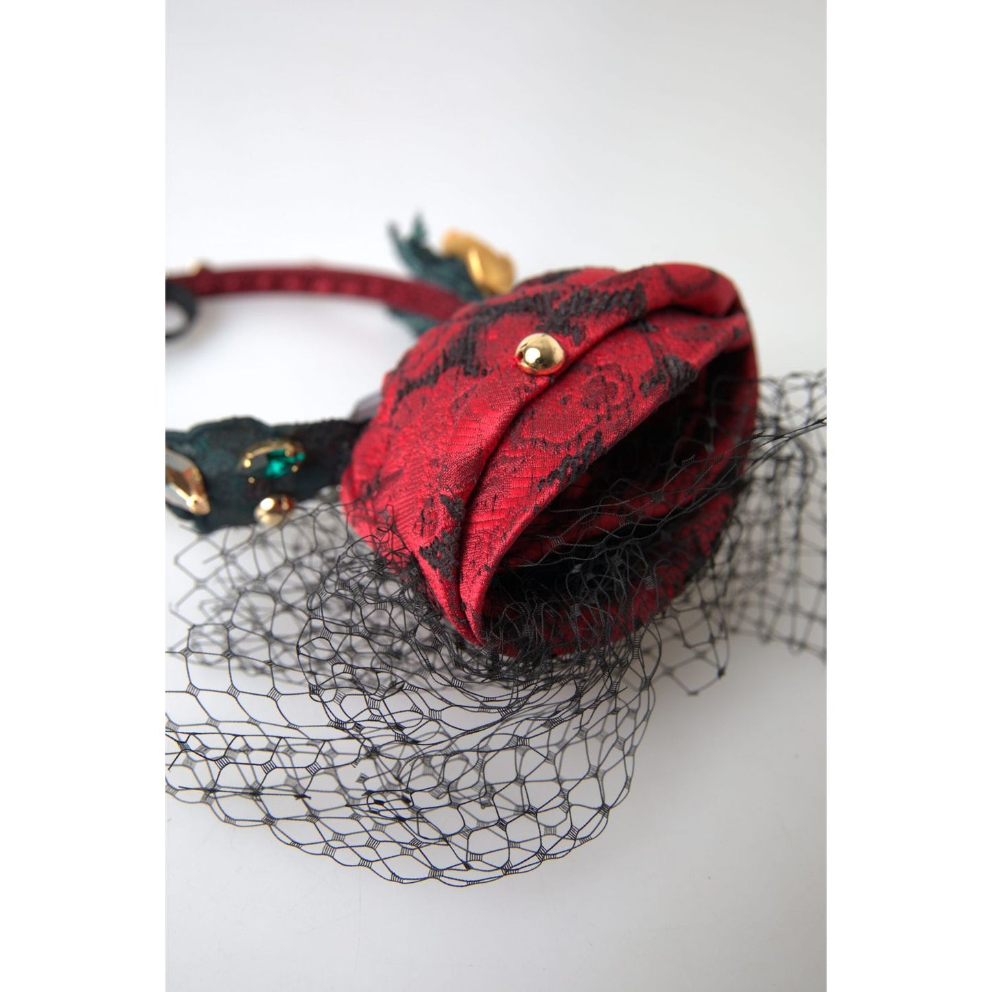 Dolce & Gabbana Red with multicolor Rose Silk Crystal Netted Logo Diadem Headband SMY101162