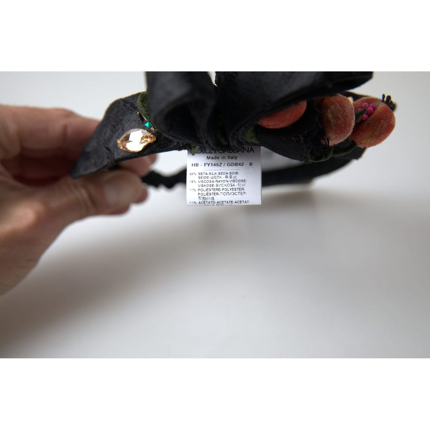 Dolce & Gabbana Black with multicolor Fig Fruit Crystal Tiara Diadem Headband