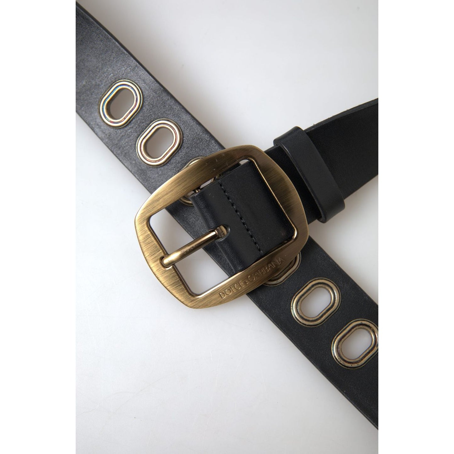 Dolce & Gabbana Black Leather Gold Metal Buckle Men Belt