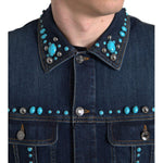 Dolce & Gabbana Blue Denim Turquoise Stones Studded Jacket JKT3667-48