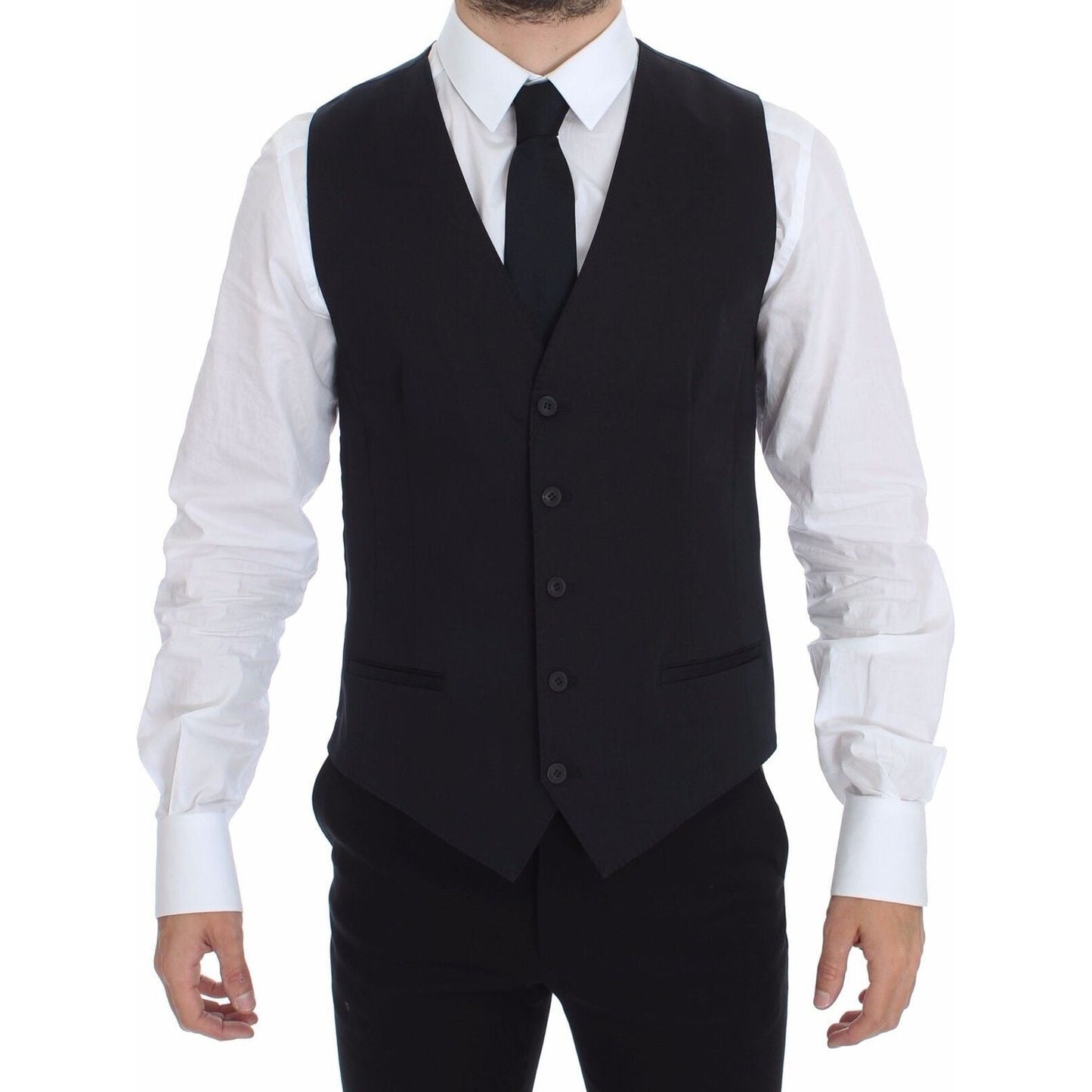 Dolce & Gabbana Blue Cotton Stretch Dress Vest Blazer