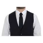 Dolce & Gabbana Gray Striped Wool Silk Dress Vest Gilet