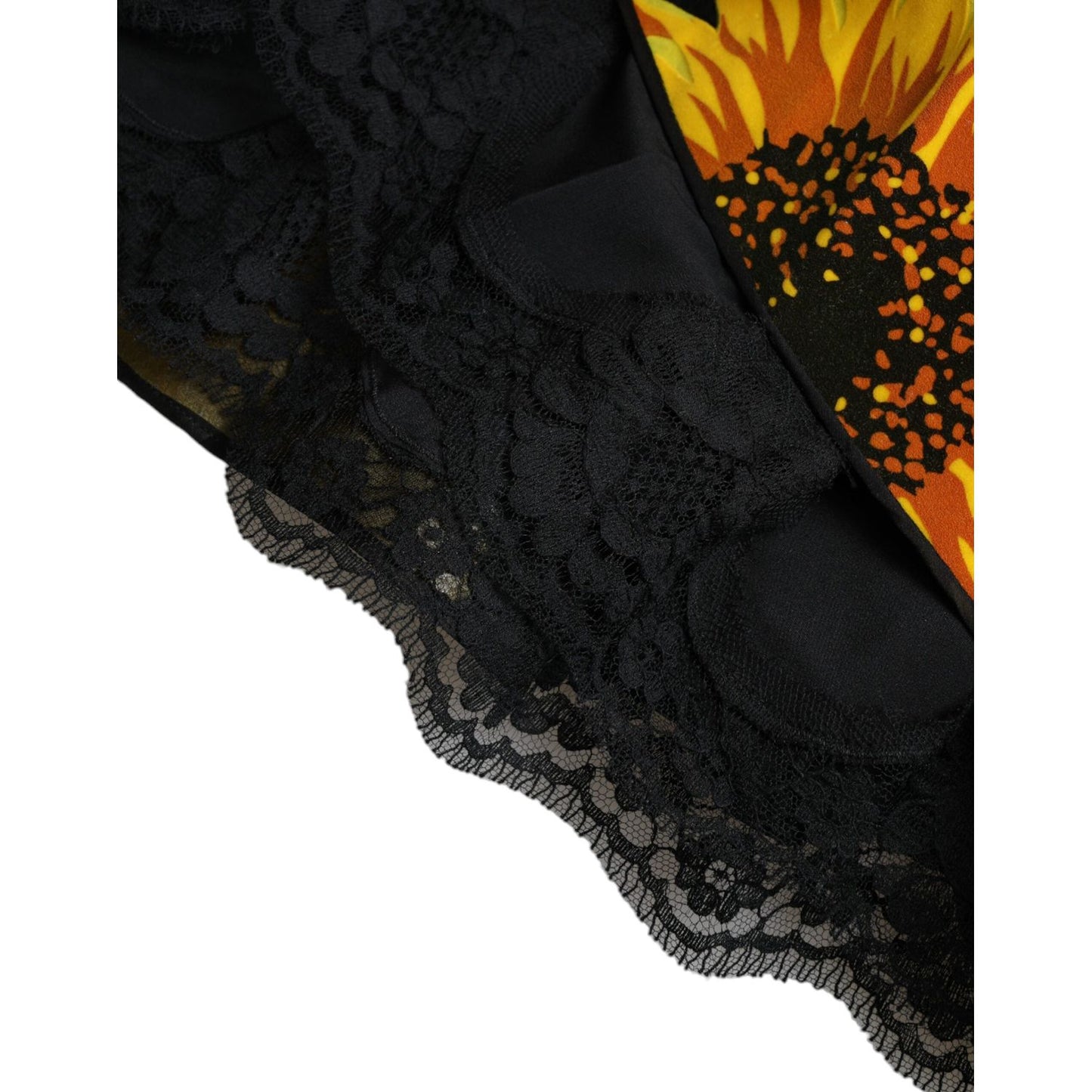 Dolce & Gabbana Black Sunflower Print Nylon A-line Midi Dress