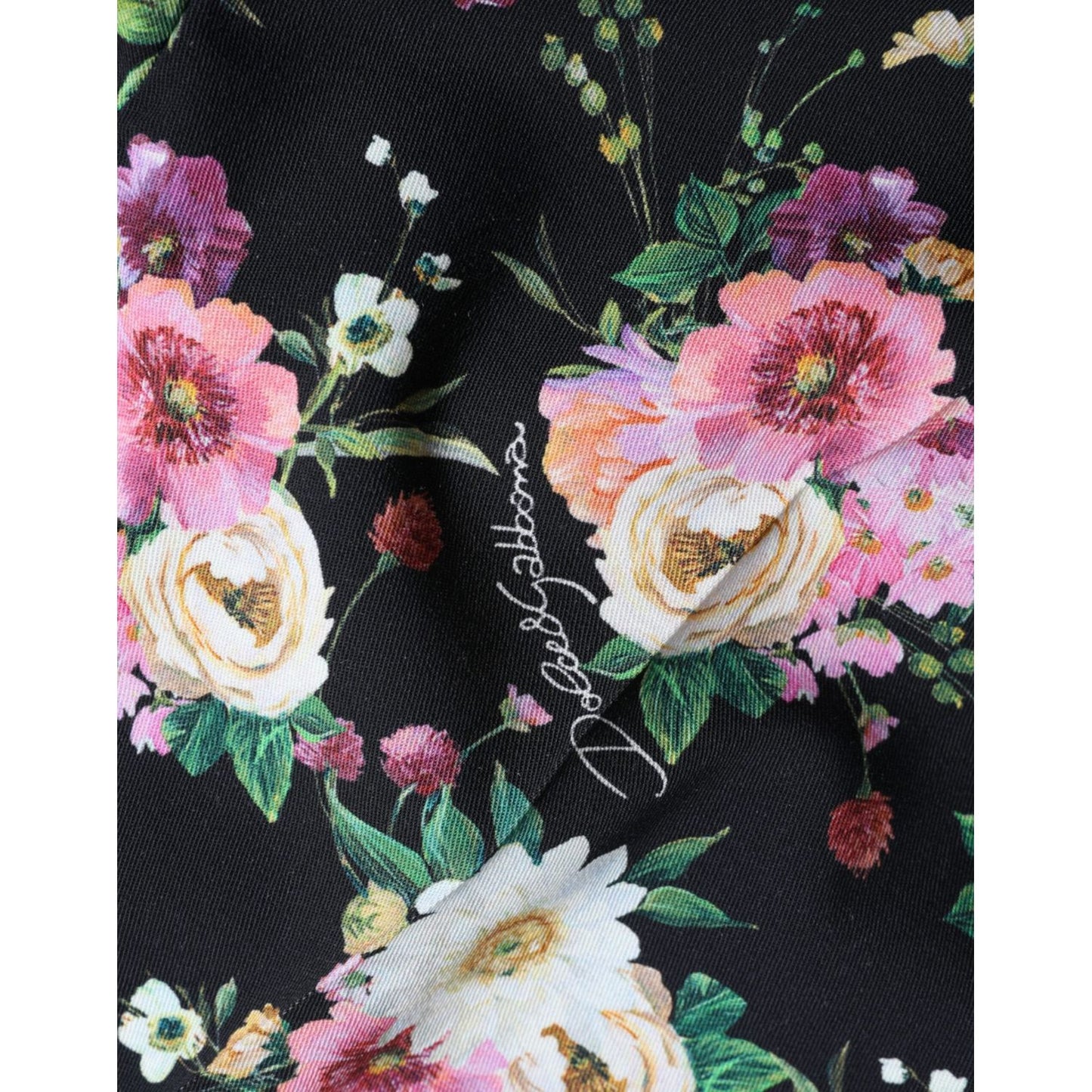 Dolce & Gabbana Black Floral Wool High Waist Wide Leg Pants