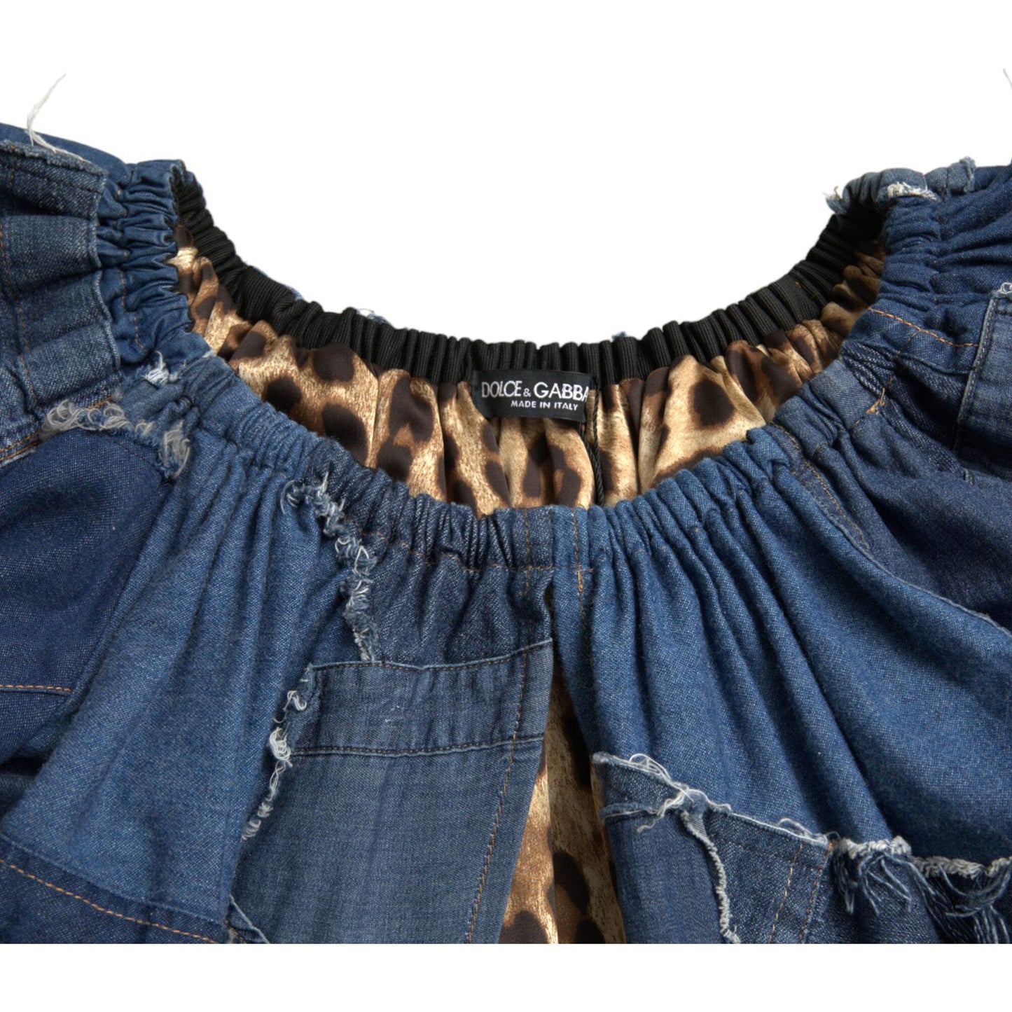 Dolce & Gabbana Blue Patchwork Short Sleeves Denim Blouse Top