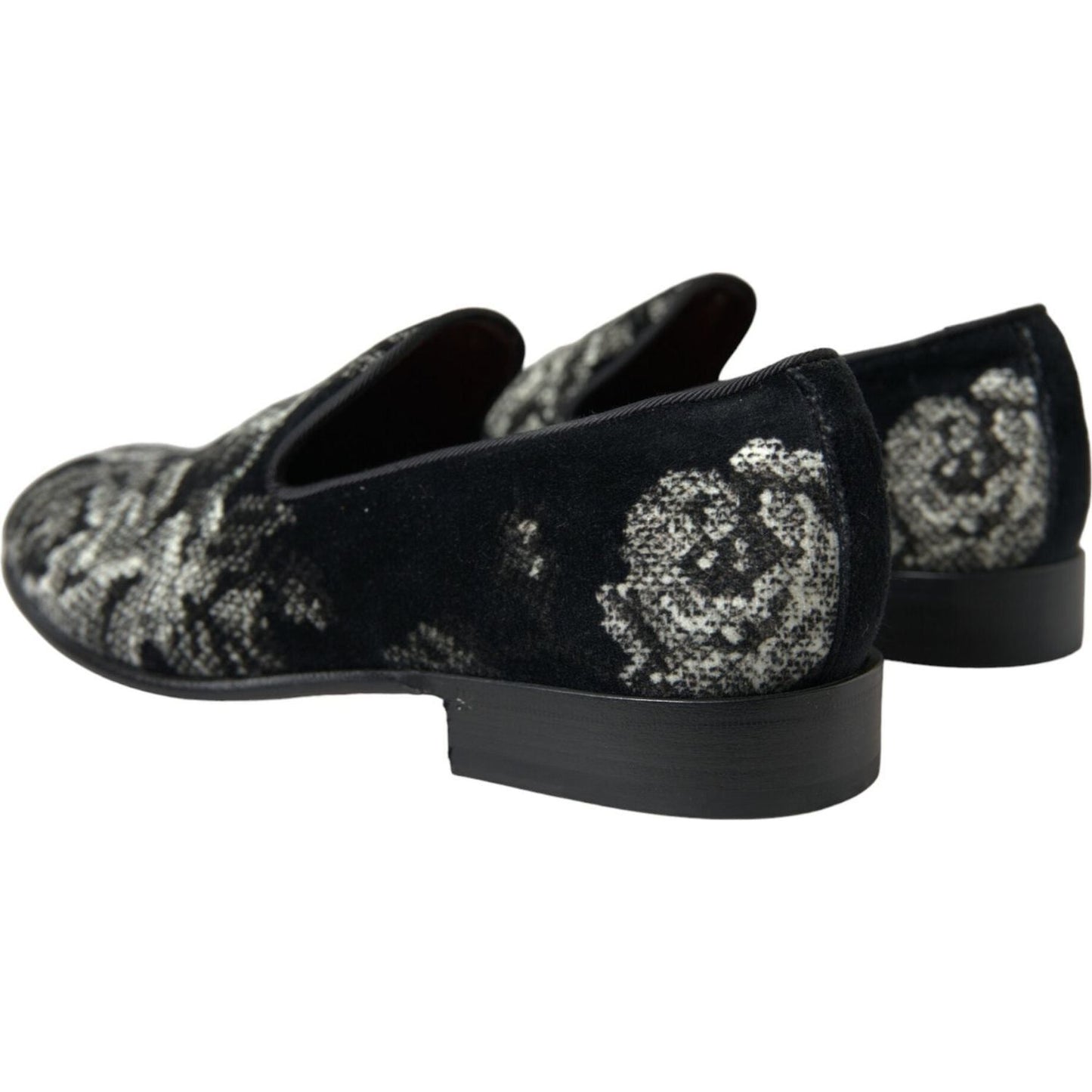 Dolce & Gabbana Black Floral Slippers Men Loafers Dress Shoes