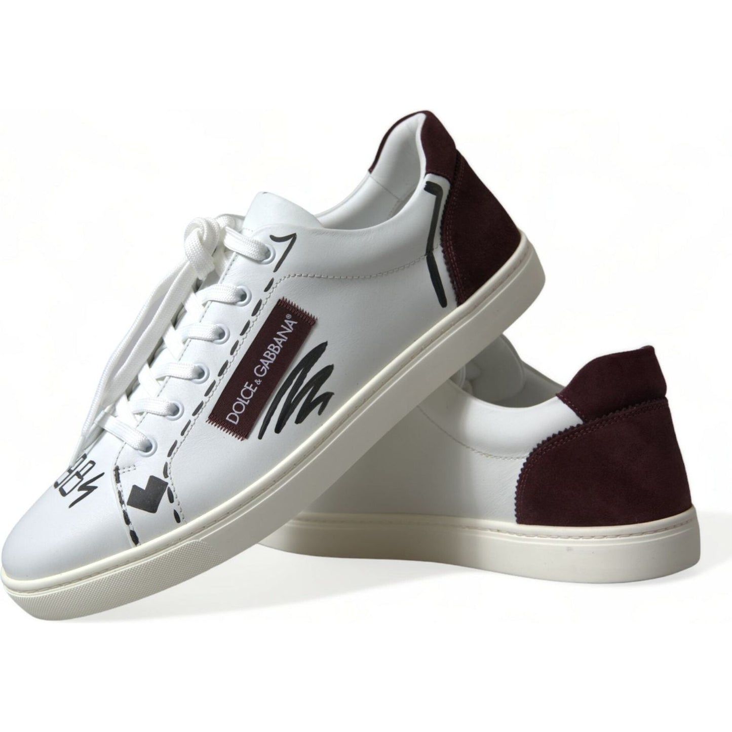 Dolce & Gabbana White Bordeaux Leather Logo Low Top Sneakers Shoes