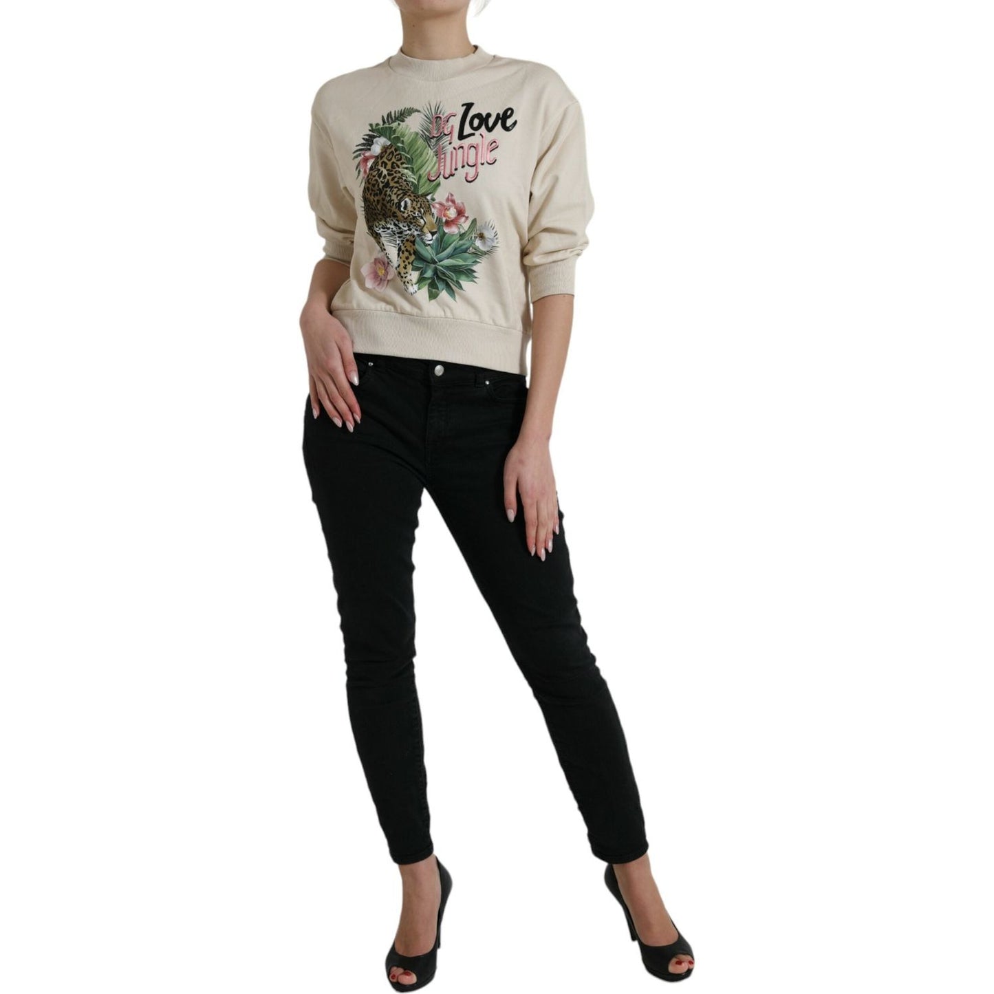 Dolce & Gabbana Beige Jungle Printed Cotton Pullover Sweater