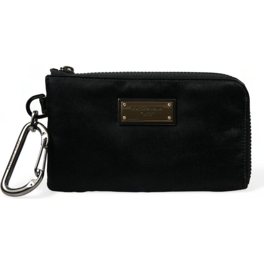 Dolce & Gabbana Black Nylon Logo Plaque Keyring Pouch Clutch Bag