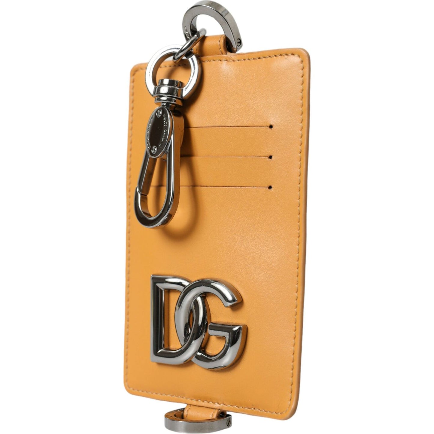 Dolce & Gabbana Orange Calf Leather Credit Card Holder Clip On Wallet