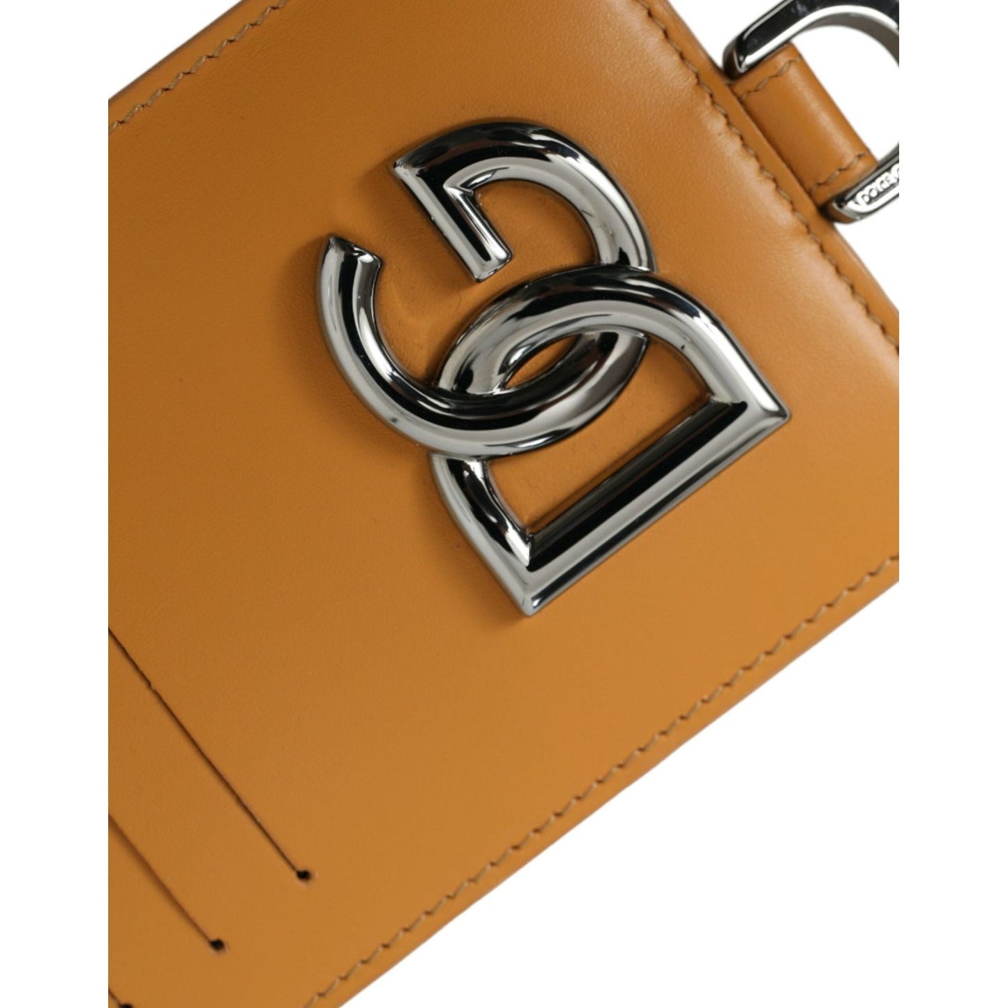 Dolce & Gabbana Orange Calf Leather Credit Card Holder Clip On Wallet