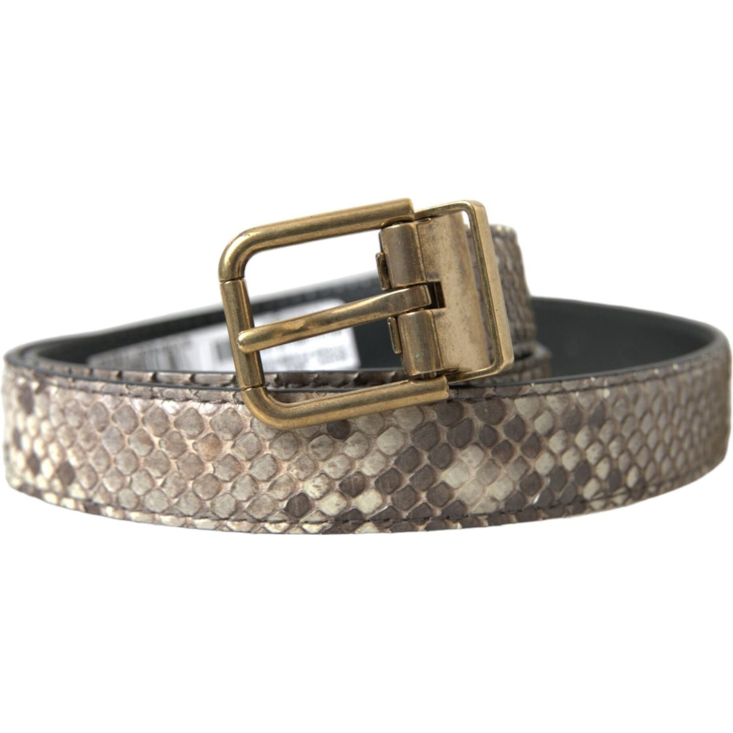 Dolce & Gabbana Brown Python Leather Gold Metal Buckle Belt