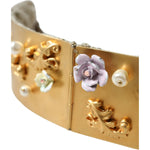 Dolce & Gabbana Gold Brass Faux Pearl Floral Embellished Belt SMY101263-85