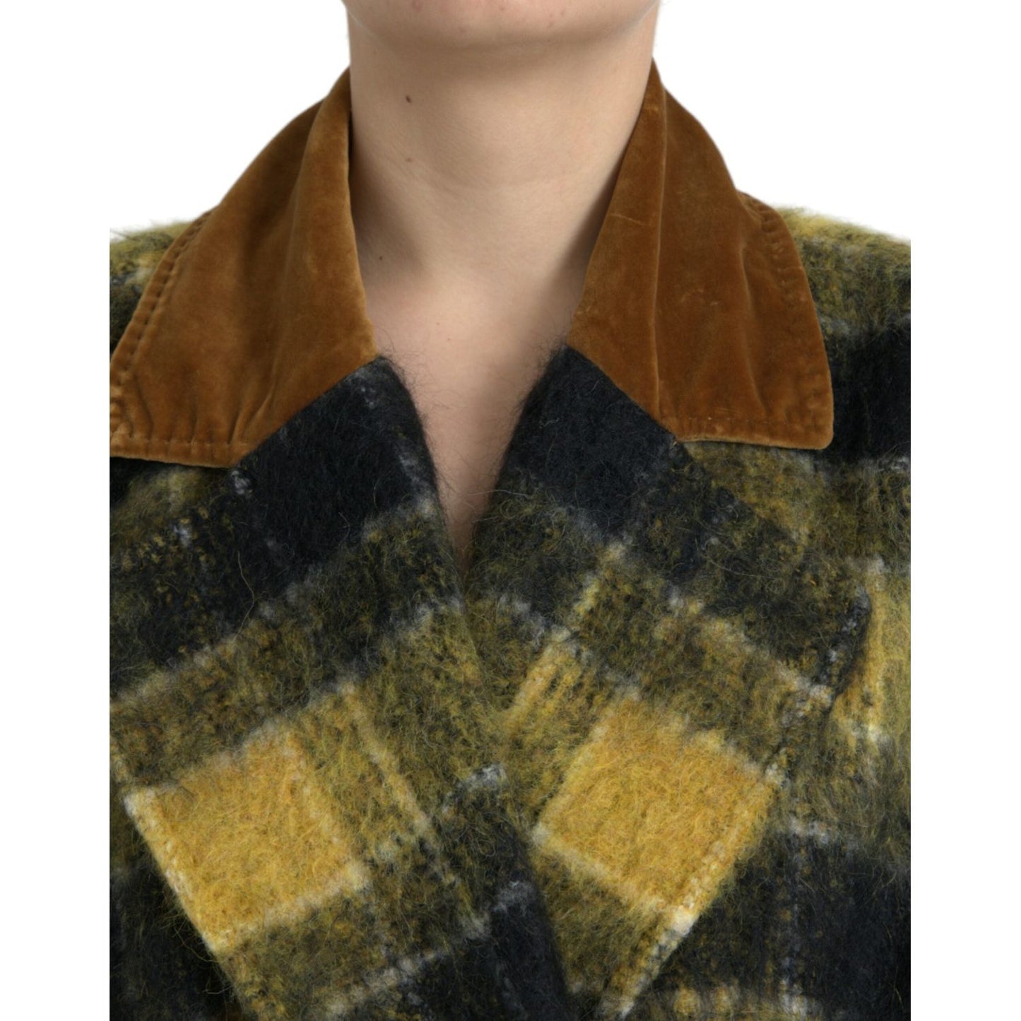 Dolce & Gabbana Yellow Checkered Long Sleeve Coat Jacket