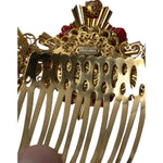 Dolce & Gabbana Gold Brass Crystal Heart Floral Hair Comb SMY101431