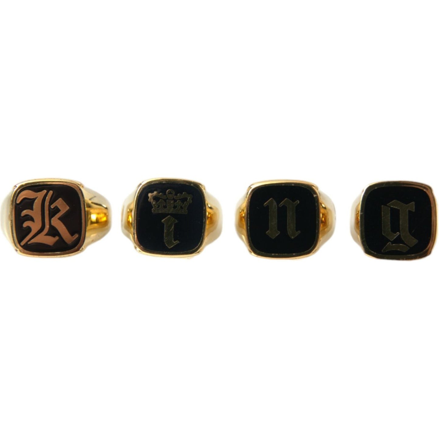 Dolce & Gabbana Gold Brass KING Enamel Set of 4 Ring Ring