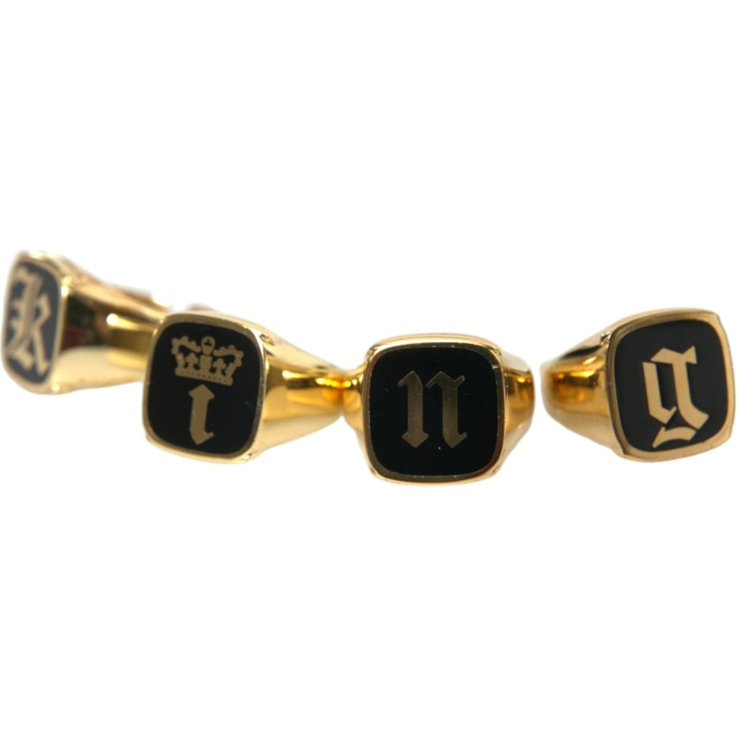 Dolce & Gabbana Gold Brass KING Enamel Set of 4 Ring Ring