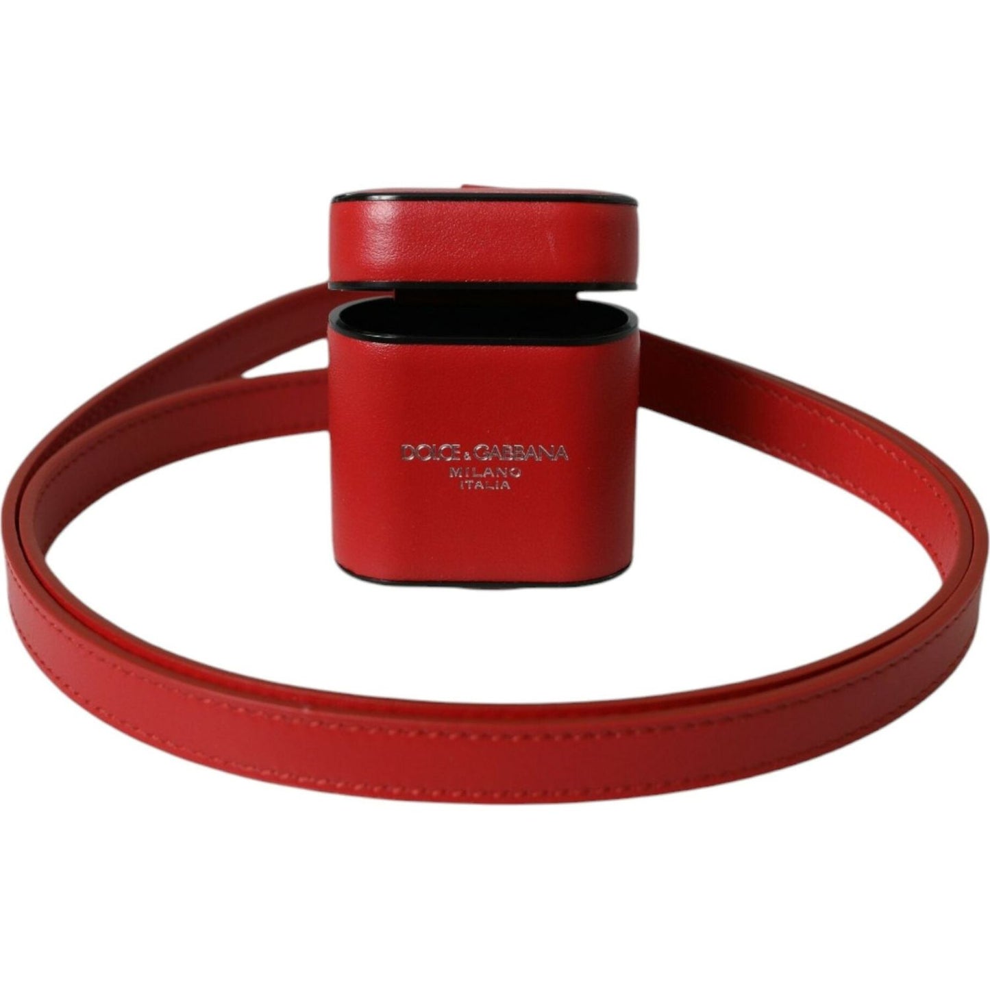 Dolce & Gabbana Red Calfskin Leather Logo Print Strap Men Airpods Case