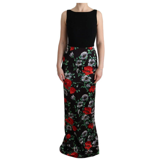 Dolce & Gabbana Multicolor Floral Print Stretch Sheath Long Dress