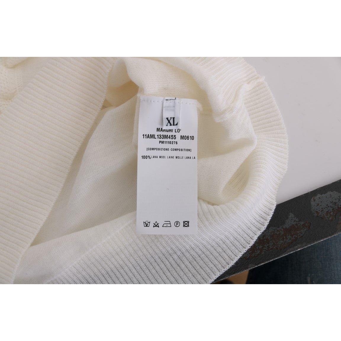 MARGHI LO' White 100% Lana Wool Top Blouse T-shirt