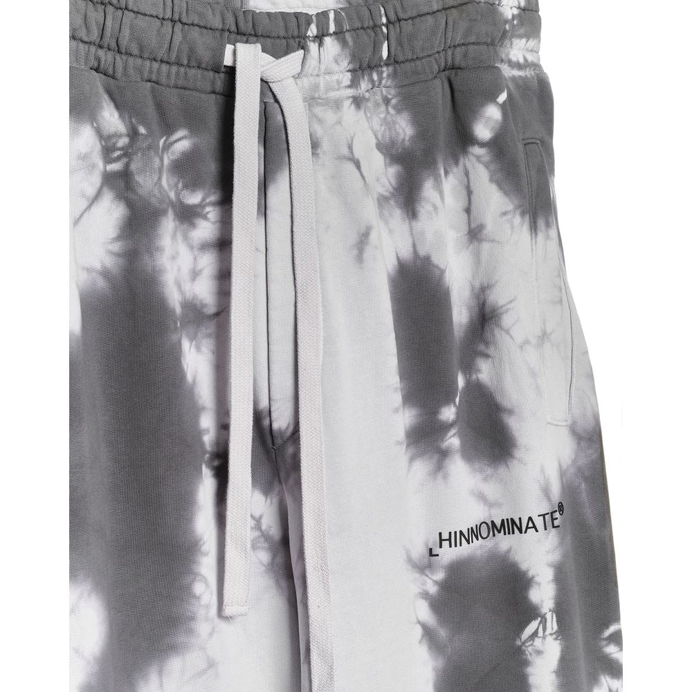Hinnominate chic stone print cotton trousers with drawstring and side pockets, showcasing stylish grey tie-dye pattern.