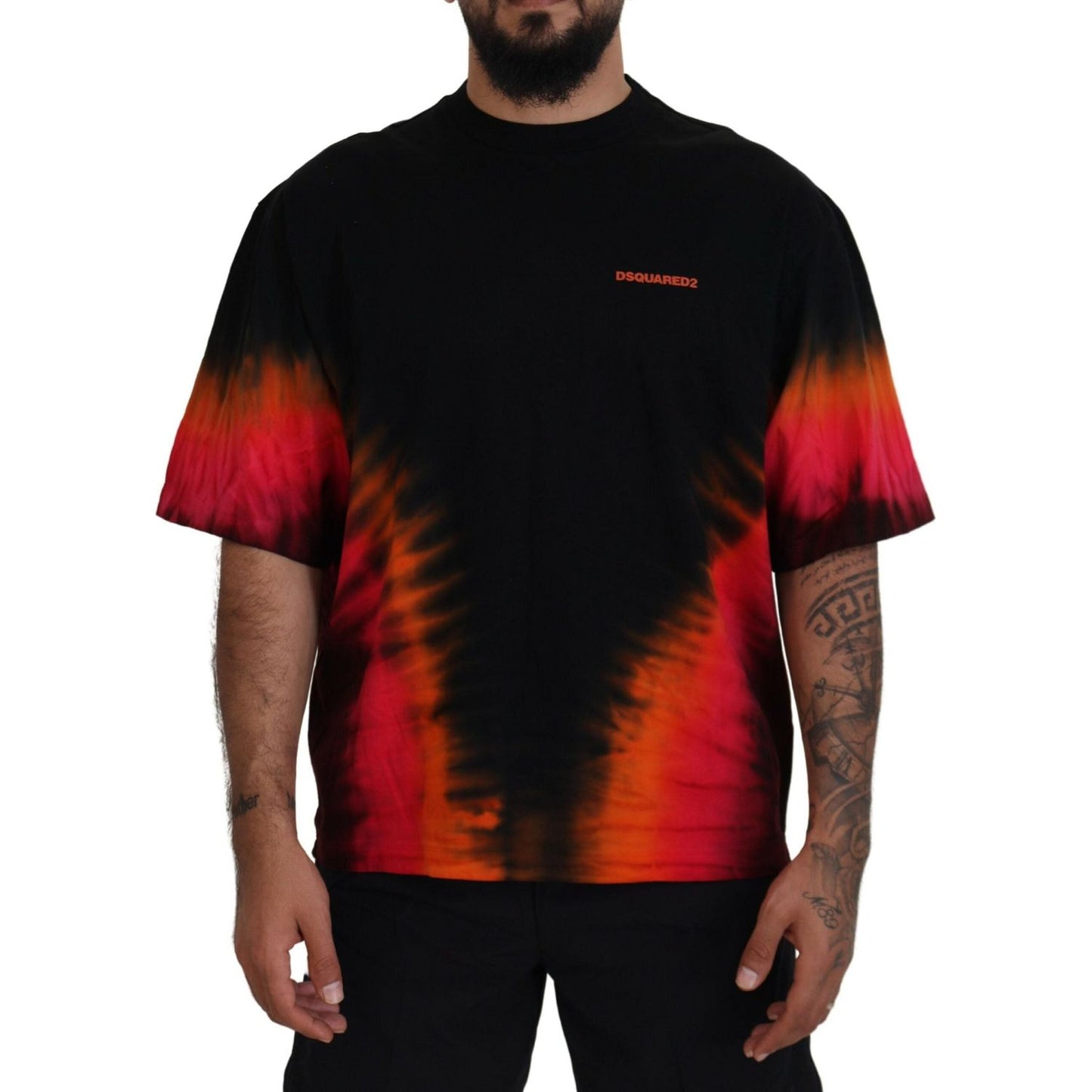 Dsquared² Black Orange Cotton Short Sleeves Crewneck T-shirt