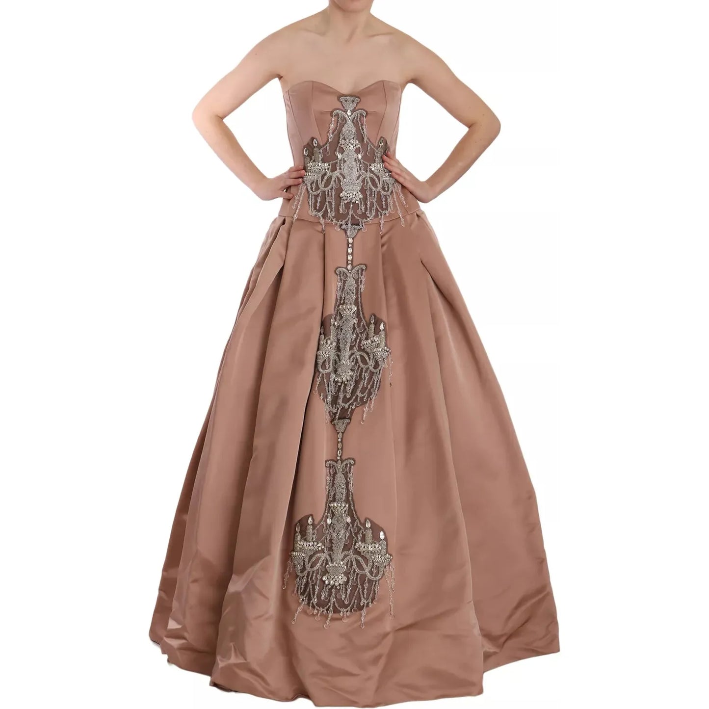 Dolce & Gabbana Crystal Pink Silk Chandelier Ball Gown Dress DR1667