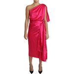 Dolce & Gabbana Fuchsia Fitted Cut One Shoulder Midi Dress Dolce & Gabbana Maroon